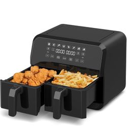 CROWNFUL 8 Quart Air Fryer, 8 in 1 Dual Basket with Independent Temperature Control(50+ Recipes), Dual Cook, Sync Finish and Shake Reminder Function, 