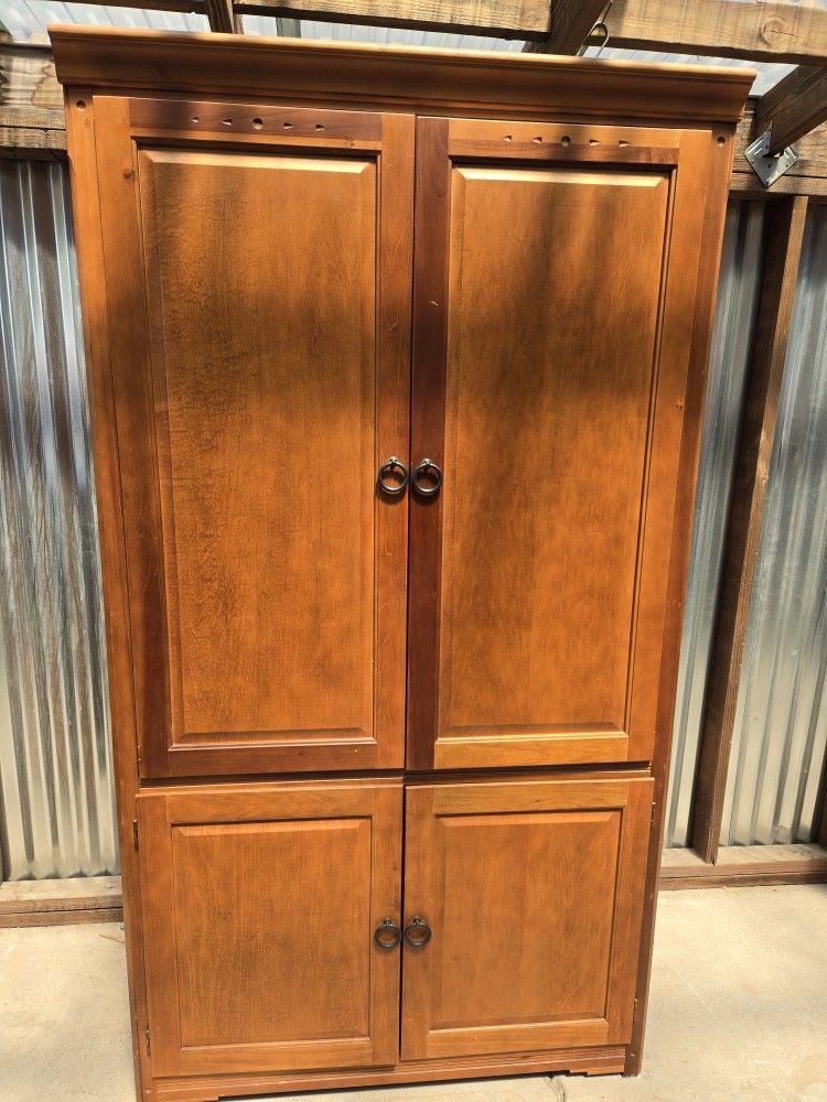 Medium Brown Entertainment Media Center Or Armoire Adjustable Shelves