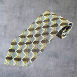 Ermenegildo Zegna Silk Tie Gold Brown Geometric Squares Made in Italy Luxury 3.75"