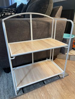 Crofy 2-Tier Foldable Bookshelf, White Frame & White Oak Shelves