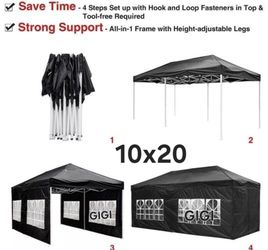 10x20 Pop up Canopy Tent, Protable Canopy Tent with Sidewalls Waterproof Commercial Pop up Tent for Parties, Wedding, Camping, Courtyard