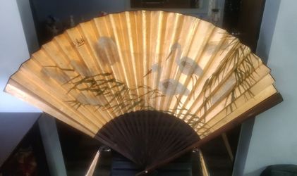 Large Decorative Asian Hand-Painted Fan