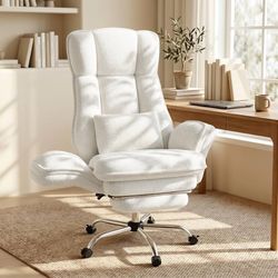 Criss Cross Office Chair with Flip Armrests, Big and Tall Criss Cross Chair with 6.7″ Plush Seat & Footrest, 135° Reclining Cross Legged Office Chair,