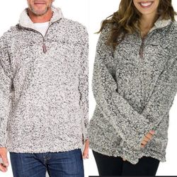 True Grit Mens M Womens L Sherpa Fleece Quarter Zip Pullover Gray Jacket Unisex