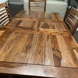 Solid Teak Dining Table 4 Seater (extendible to 6) With matching sturdy Chairs