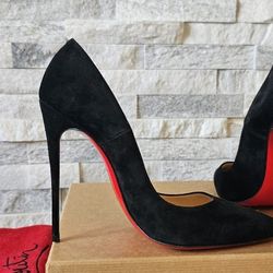Christian Louboutin So Kate 120 mm in black suede, size 37.5 (US 7.5)