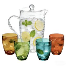 WowProLiv Pitcher With Lid And 4 Tumblers Set, 92oz Plastic Water Jug, BPA-Free Beverage Pitcher For Fridge, Large Drink Carafe For Party, Juice, Ice 