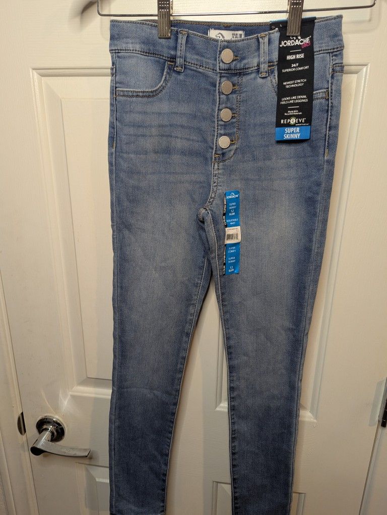 Four Jeans Girls Size 12 Pants Blue Denim Distressed High Rise