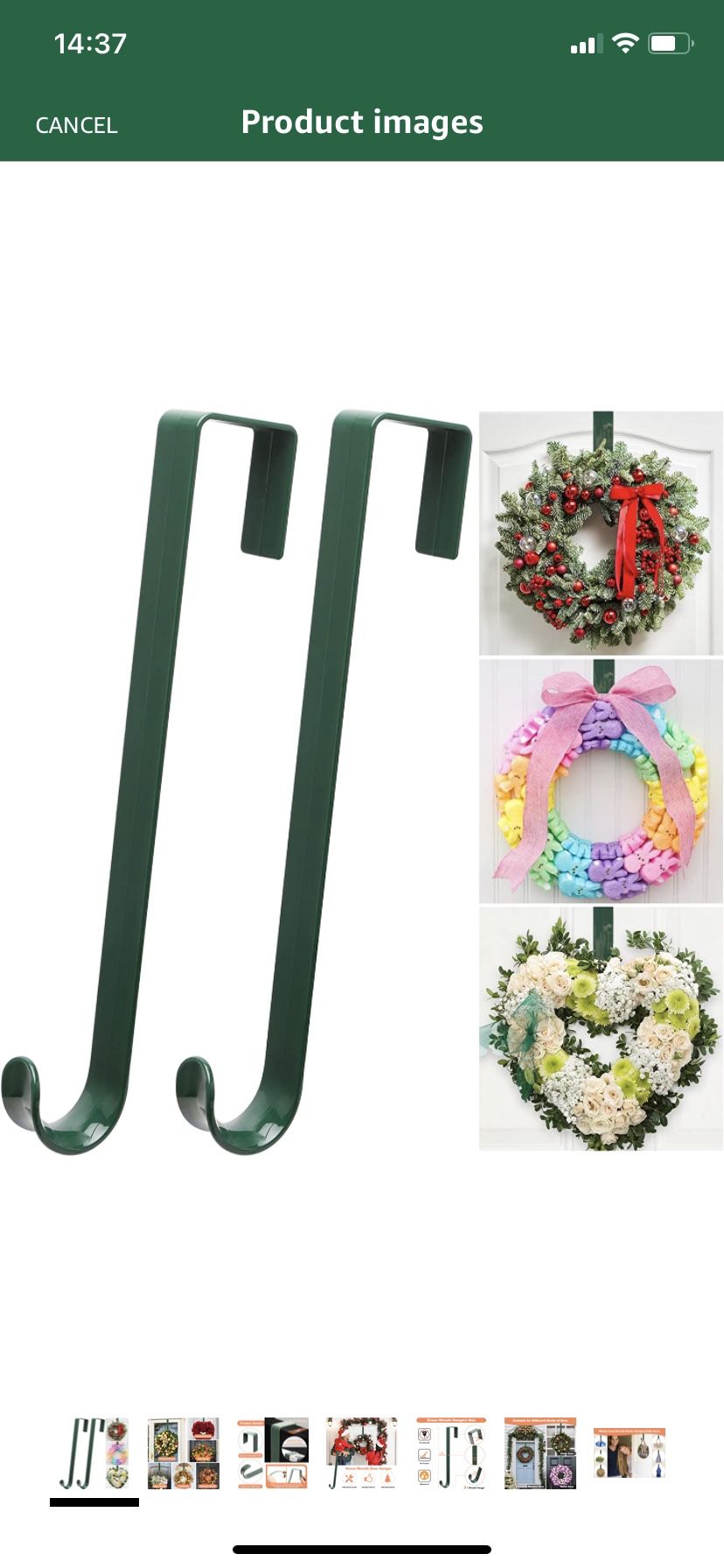 12 in Wreath-Hanger for Front Door,Green Over The Door Hooks,2 Pack Wreath-Door-Hanger Halloween Christmas Decorations,Welcome Sign for Front Door Dec