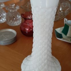 Tall White 9 inch Milk Glass Flower Vase