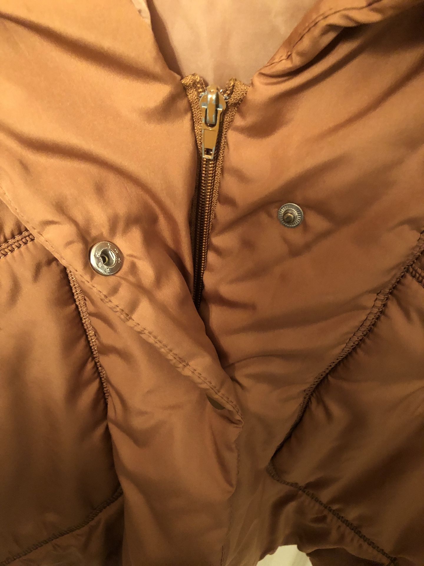 Brown nylon jacket with faux fur