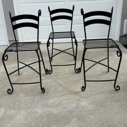 Set Of 3 Wrought Iron Bar Stools