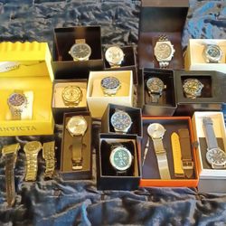 Collection Of 17 Men's Watches. 14 With Boxes and papers. near perfect condition