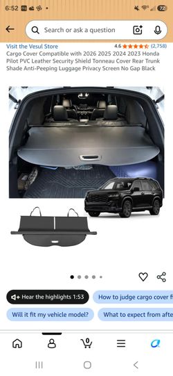 New Leather Cargo Cover 2026-2023 Honda Pilot Rear Trunk Shade Anti Peeping Luggage Privacy Screen