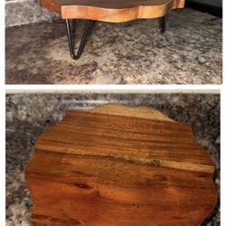 Mini Rustic Wood Display Stand – Solid Wood Top with Hairpin Legs