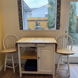 Kitchen Island Table with 2 Swivel Chairs
