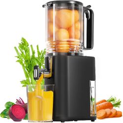 Cold Press Juicer, 5.5inch Wide Feed Chute Juicer Machine, Slow Masticating Juicer for Whole Vegetables & Fruits, Black