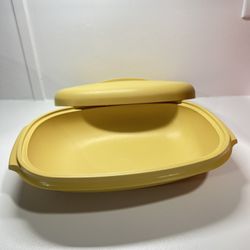 Vintage Tupperware Microwave Steamer Harvest Gold 2 pieces 