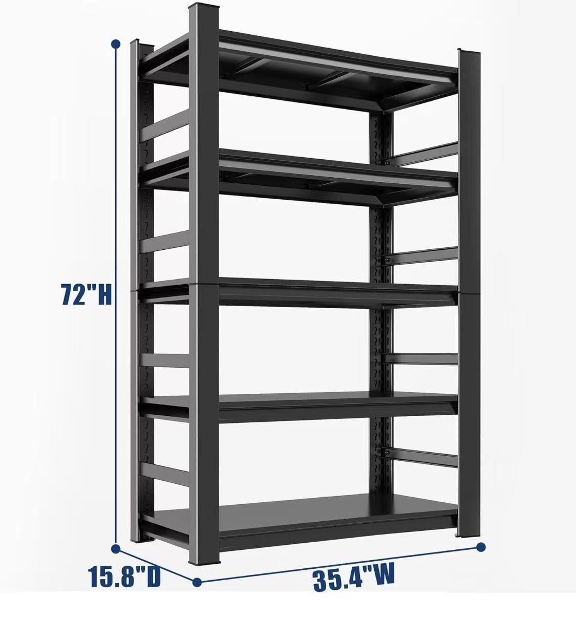 ✌️ 5-Tier 35.4"Wx15.7"Dx72"H Garage Shelving Heavy Duty, Adjustable and Detachable Metal Storage Shelves with Fences, Easy Assembly, Shelves 