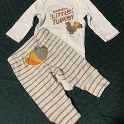 New Carters boys 3 month My First Thanksgiving bodysuit and carters gently used thanksgiving themed sleeper 