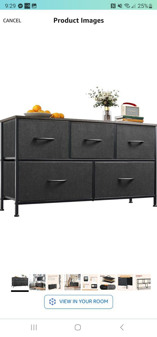 Dresser for Bedroom with 5 Drawers, Wide Chest of Drawers, Fabric Dresser, Storage Organizer Unit with Fabric Bins for Closet, Living Room, Hallway, C