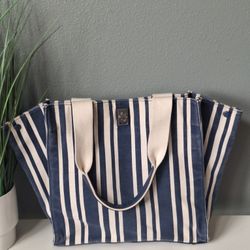 Rebecca Minkoff Darren Navy And Cream Canvas Tote