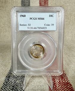 1960 TONED Roosevelt Dime PCGS MS66 Silver Gem Uncirculated