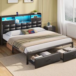Bed Frame with Drawers and Headboard