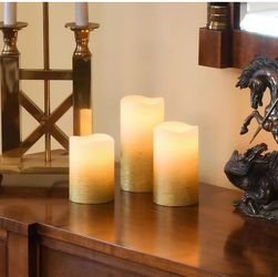 LED Wax Candles, Gold - Set of 3