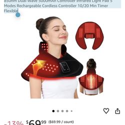 Red Light Therapy Device for Neck Shoulder 148 LED 660nm & 850nm Dual-Wave 5000mAh Controller Infrared Light Pad 5 Modes Rechargeable Cordless Control