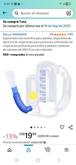 Adult incentive spirometer, lung breathing exercise device, deep breathing trainer for children and adults, volume measurement of 169.1 fl oz with ind