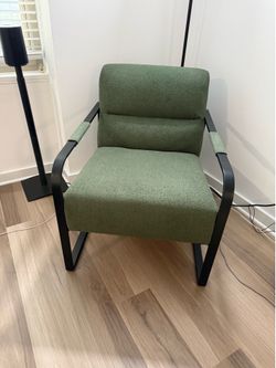 Green Boucle Accent Chair with Black Metal Frame