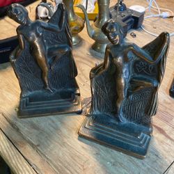 Vintage Verona Cast Iron Bronzed Nude Lady Dancing Art Deco 7” Statue Bookends