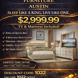Austin, Texas  8-Piece Bedroom Set — $2,999.99 Brand New Tv And Mattress Included 