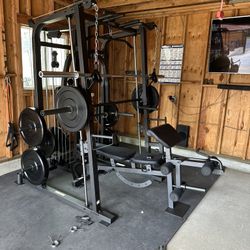 Smith Machine 1001 w/Bench Attachment | 230lb Bumpers Olympic Weights | 7ft Olympic Bar | Gym Equipment | FREE DELIVERY🚚 