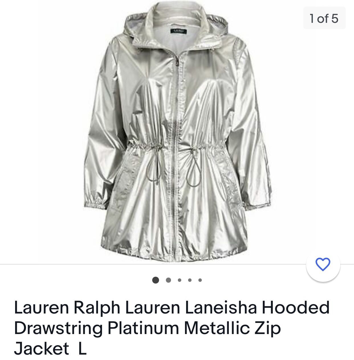 Lauren Ralph Lauren Laneisha Hooded Drawstring Platinum Metallic Zip Jacket L