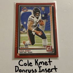 Cole Kmet Chicago Bears TE Donruss Short Print Insert Card. 