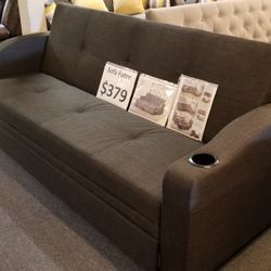 Brand New 84" Grey Linen Sofa Futon With Cup Holders