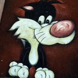  Vintage Sylvester Looney Tunes Velvet Felt Mexico Painting Framed