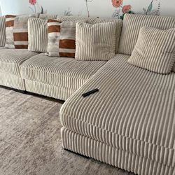 CORDUROY LARGE SECTIONAL BEIGE BRAND NEW SAME DAY DELIVERY 