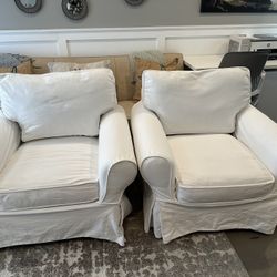 Two Pottery Barn, Mitchell +Gold Slipcover Chairs- Oversized