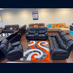 Santiago Black Leather Reclining 3 Piece Living Room Sets---$1399---Wow!!!---No Credit Needed Financing Available 
