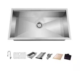 Glacier Bay Zero Radius 32 in. Undermount Single Bowl 18 Gauge Stainless Steel Workstation Kitchen Sink with Spring Neck Faucet