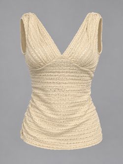 SHEIN Cream Crochet Knit Sleeveless Top