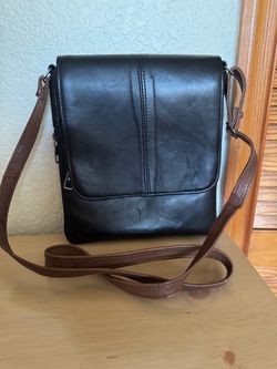 Black/Brown Leather Crossbody Messenger Bag