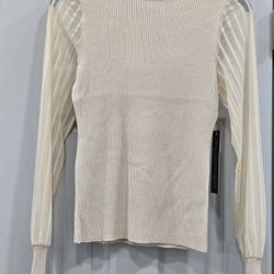 NWT's Madden Girl Juniors' Mock Neck Ribbed Sheer Sleeves Sweater Irish Cream 