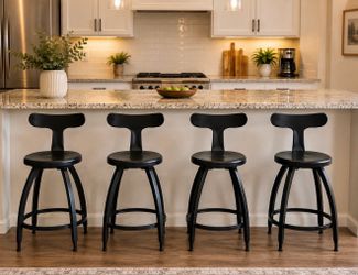Set of 4 Black Metal Swivel Bar Stools