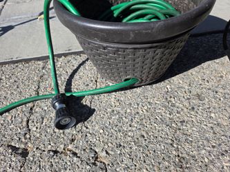 Garden Hose with Wicker-Style Storage Pot
