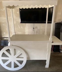 White wooden display cart