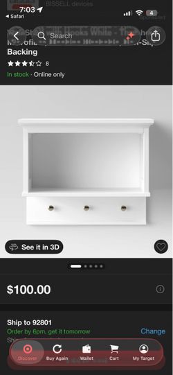New Target Threshold White Wall Shelf with Hooks and Mirror